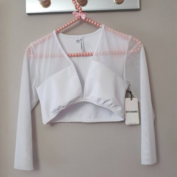 NWT Beth Richards white mesh accented long sleeve swim top - Picture 6 of 8